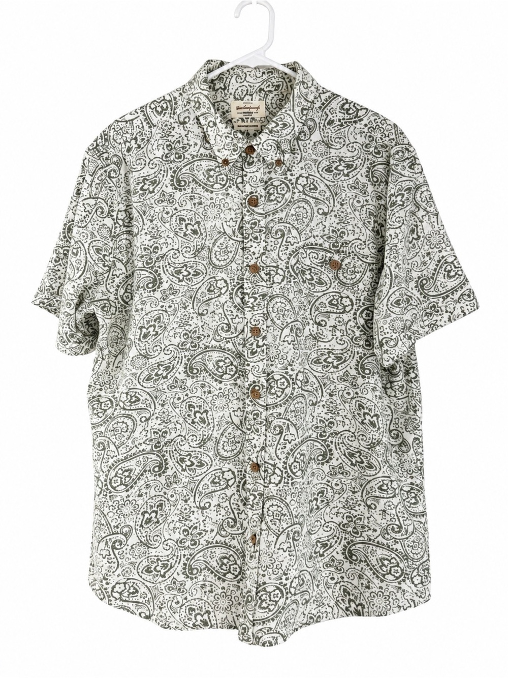 Weatherproof Vintage Mens XL Linen Blend Paisley Button Down Shirt Green White